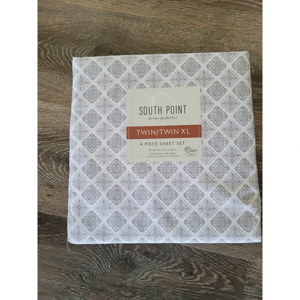 South Point Home Fashions Twin Twin XL 4 Piece Sheet Set Grey Medallion #4